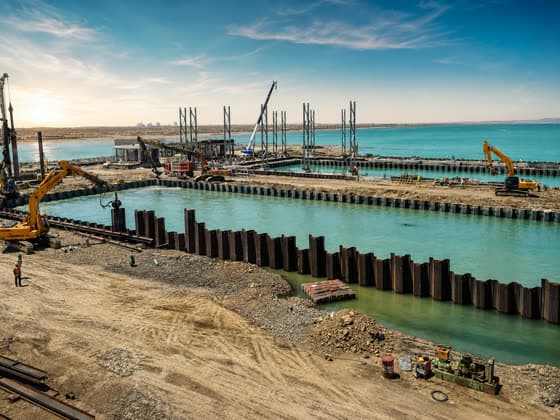 Mawy Umman sheet-pile wharf construction at the port of Turkmenbashi